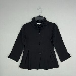 Dolcezza Jacket Womens Small Black Ruffle Collar Pleated Peplum Coat Minimal Art